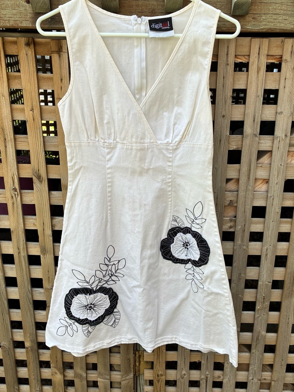 White V-Neck Embroidered Mini Dress by Digital